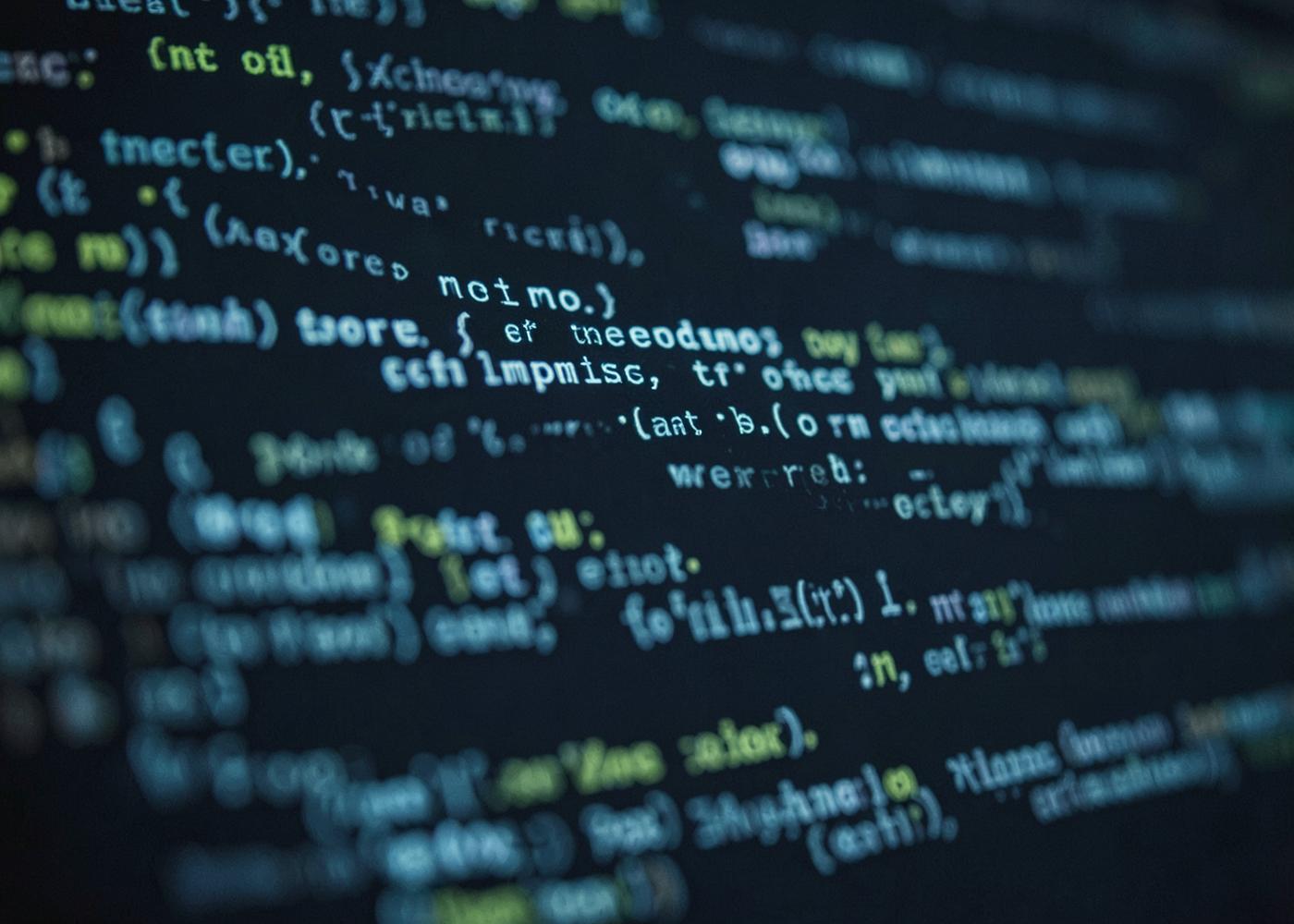 Program code on a dark display, photographed close up